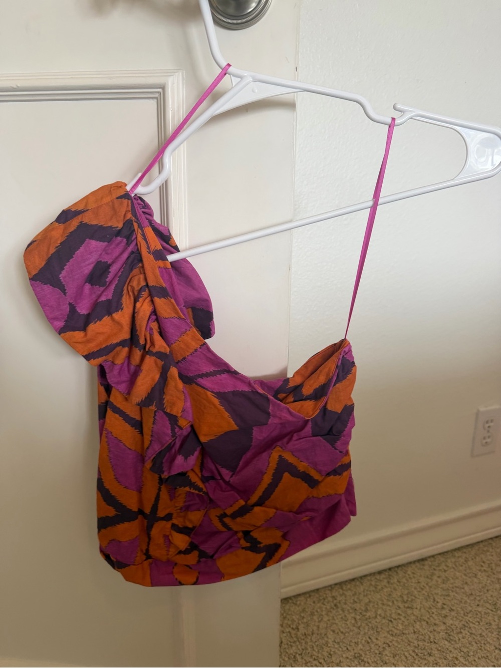 Zara Purple & Orange Printed One-Shoulder Top
